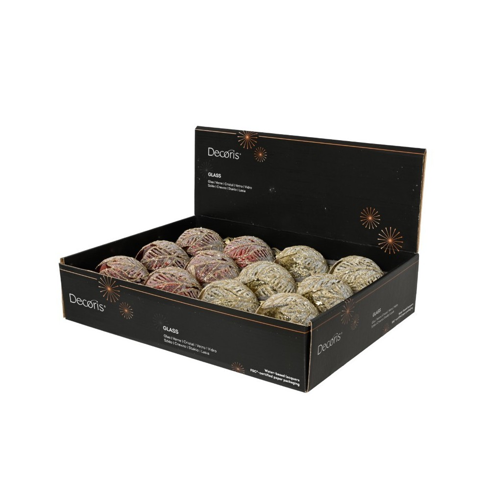 SFERA VETRO FOGLIA ORO ROSSO GLITTER D.8